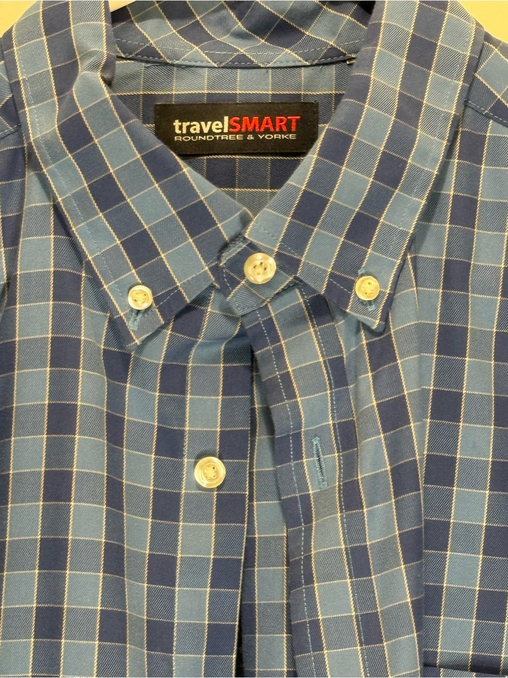 Roundtree & Yorke Travel SMART Blue Windowpane Button-Down Shirt